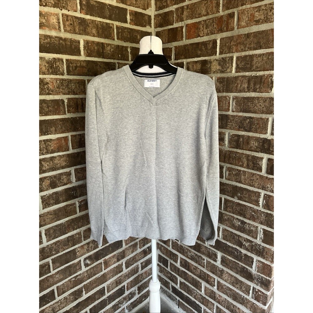 Old Navy Preppy Sweater Gray V-Neck Knit Long Sleeve Pullover Boy’s Size XXL-14